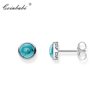 Pendientes de botón de piedra azul para hombre y mujer, joyería de plata de ley 925, estilo europeo 2024 - compra barato