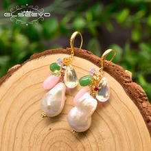 GLSEEVO-pendientes de perlas blancas barrocas para mujer y niña, aretes de perlas divertidas para fiesta de cumpleaños, estilo coreano, Kolczyki GE0829 2024 - compra barato