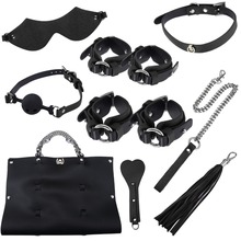 Adult Games Bdsm Bondage Kit 7pcs/Set Handcuffs Ankle Cuffs Mouth Gag Leather Whip Blindfold Spanking Paddle Sex Erotic Toys 2024 - buy cheap