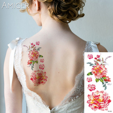 1 peça flash do tatuagem do henna falso tatuagens temporárias adesivos sensuais subiu peônia flores tatuagem mulheres à prova d' água sobre o corpo do braço ombro 2024 - compre barato