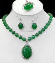 Free Shipping Wholesale>>> Natural Charming Green jade Necklace Ring Earring Jewelry Sets 2024 - buy cheap