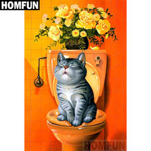Homfun quadrado completo/broca redonda 5d diy pintura de diamante "vaso sanitário" gato bordado ponto cruz 5d decoração de casa presente a03738 2024 - compre barato