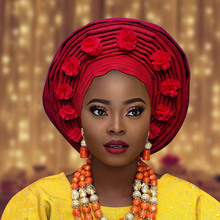 African aso oke headtie auto asoebi gele headwear flower decorate african turban headwraps 2024 - buy cheap