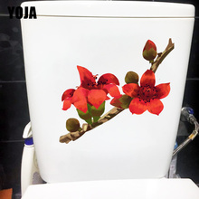YOJA 22.6X13.2CM Red Kapok Branch Classical Art Home Wall Stickers Mural Toilet Decoration T1-1629 2024 - buy cheap