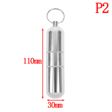 Pastillero de bolsillo para exteriores, contenedor con forma de cápsula, caja de pastillas de aluminio plateada, llavero, caja de medicina, 2 tamaños 2024 - compra barato