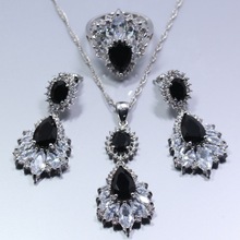 Punk Style Women Jewelry Set  Black Zircon  White Crystal Earrings Ring Necklace Pendant TZ272 2024 - buy cheap