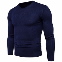 Весенне-осенний Модный облегающий однотонный трикотажный пуловер с длинными рукавами, свитер, мужские топы, мужской хлопковый свитер с v-образным вырезом, большие размеры M-2XL 2024 - купить недорого