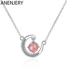 ANENJERY 925 Sterling Silver Natural Strawberry Crystal Moonstone Zircon Moon Necklaces For Women Chain Choker Gift S-N381 2024 - buy cheap