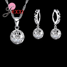 Novidades da moda 925 joias de prata esterlina real com pingente redondo com bola que colar brincos para mulheres conjuntos de joias para casamento 2024 - compre barato
