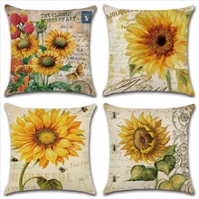 2pcs New Hand-Painted Sunflower Flowers Linen Cushion Cover 45X45cm Pillow Case Home Decorative Pillows Cover For Sofa Car 2024 - buy cheap