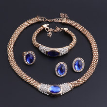 OEOEOS-Conjuntos de joyería para mujer, colgante ovalado azul, collar de cristal, pendientes, pulsera, anillo plateado, conjuntos de joyería de boda 2024 - compra barato