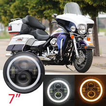 7-дюймовый светодиодный головной светильник Halo DRL светильник для Harley Rod FatBoy Heritage Softail Slim Deluxe Switchback Road King мотоцикл 2024 - купить недорого