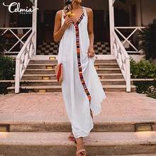 Celmia Women Sexy Strappy Holiday Dress 2020 Summer Long Maxi Sundress Vintage Print Sleeveless Casual Loose Beach Vestidos Robe 2024 - buy cheap