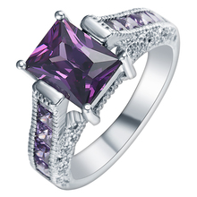 Trendy Purple Crystal Fashion Silver Color CZ Zircon Wedding Ring Jewelry for Women Party Gift Square Romantic Band Jewellery 2024 - buy cheap