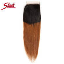 Sleek cabelo brasileiro liso, cabelo humano remy de fechamento de renda suíça 4x4 ombré t1b/30, parte livre de fechos, 12-20 polegadas 2024 - compre barato