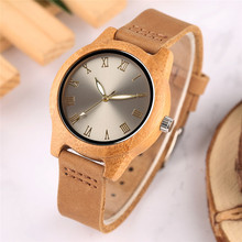 Unique Bright Gray Sun Polished Dial Wood Watch Women's Watch Leather Band Clock Roman Numerals Precise Quartz Movement Top Gift 2024 - buy cheap