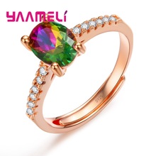 Furong anel de dedo elegante com strass, grande cor mágica opala, cor de ouro rosa, pedra oval aberta 2024 - compre barato