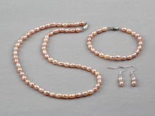 Colar de pérolas, conjunto de pulseiras e brincos de água doce natural rosa de 6-7mm 2024 - compre barato