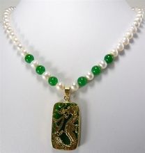 FREE SHIPPING HOT sell new Style >>>>New Design White Round Pearl Green stone Dragon Pendant Necklace 2024 - buy cheap