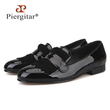 Piergitar new style Handmade Men Patent Leather shoes with Classical Brogue Printing and Suede Fringe Party men loafers 2024 - buy cheap