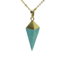 Blue Green Marble Natural Stone Pendant Gem Necklace gold point rhombus Jewelry necklace howlite healing pendant necklace girl 2024 - buy cheap