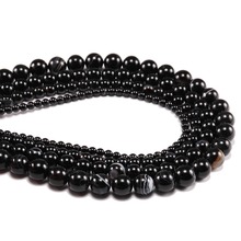 1 hebra/lote de cuentas negras CORNALINA REDONDA amuleto de ágata Natural, cuentas naturales para fabricación de joyería DIY, collar y pulsera 2024 - compra barato