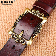Top Quality jeans girdle Hot New Vintage Belt Woman Genuine Leather Cow skin strap Fashion Floral Buckle Belts For Women 2024 - buy cheap