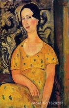 Vestido amarillo para mujer joven, pinturas de Amedeo Modigliani pintadas a mano, de alta calidad, para decoración del hogar 2024 - compra barato