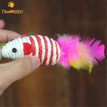Cute Sisal Hemp Mouse Cat Toys with Feather Tail  Pet Cat Toy 1pcs  Drop shipping Color Randomly Drop Shipping 2017 2024 - buy cheap