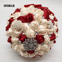 Hot selling Red+Cream wedding bridal bouquet wedding bouquets with diamond rhinestone crystal for wedding decoration 2024 - buy cheap