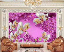 Papel pintado con foto 3d de mural personalizado para decoración del hogar, murales de pared 3d de lirio, joyería con diamantes de lavanda púrpura 2024 - compra barato