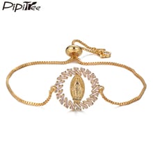 Pipitree Luxury Shiny Irregular Cubic Zirconia Virgin Mary Bracelets Chain Adjustable Round Charm Bracelet Bangle Women Jewelry 2024 - buy cheap