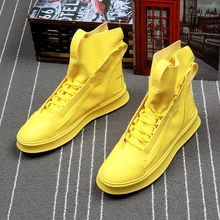 Sapatos masculinos casuais de marca sintética, sapatos masculinos de outono e inverno com cano alto, bota amarela para hip-hop e lazer 2024 - compre barato