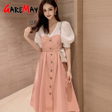 GareMay 2020 Summer Dress Women Midi Party Korean Style Fashion Half Sleeve Vintage Casual  V-neck Khaki Long Dresses for Women 2024 - buy cheap