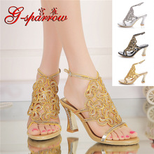 G-sparrow 2021 Summer New Korean Stiletto High-heeled Elegant Sandals Rhinestone Fashion Sexy Ladies Shoes Gold Silver Black 2024 - buy cheap