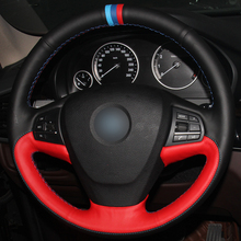Ручной пошив на заказ черный красный кожаный светло-голубой/синий/красный маркер чехол рулевого колеса автомобиля для BMW F25 X3 2011-2017 F15 X5 2024 - купить недорого