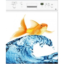 Wholesale 3D Abstract Fish On Wave Dishwasher Refrigerator Freeze Sticker Art Fridge Door Cover Wallpaper Kitchen Wall Stickers 2024 - buy cheap