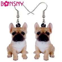 Bonsny Acrylic Sweet Sitting French Bulldog Dog Earrings Big Long Dangle Drop Women Girls Ladies Novelty Anime Jewelry Bulk Pets 2024 - buy cheap