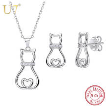 U7 925 Sterling Silver Cat Necklace And Stud Earrings Set Animal CZ Cute kawaii Birthday Wedding Jewelry Mother's Day Gifts SC86 2024 - buy cheap