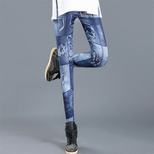 Женские штаны CUHAKCI из искусственной джинсовой ткани с принтом, штаны с высокой талией, леггинсы для фитнеса, синие женские повседневные леггинсы с градиентом 2024 - купить недорого