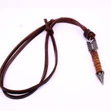 NIUYITID Men Long Necklace 100% Genuine Leather Adjustable Pendant Necklace Brown Black Rope Chain For Male Jewelry Dropshipping 2024 - buy cheap