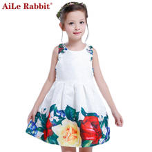 AiLe Rabbit Girls Dress Big Brand Sleeveless Vest Dress Summer Flower Children's Clothing Fashion Princess Peony High Quality 2024 - buy cheap