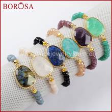 BOROSA 5PCS Fashion Gold Color Labradorite White Quartz Lapis Amazonite Faceted Bracelet 6mm Glass Crystal Beads Bracelets G1406 2024 - buy cheap