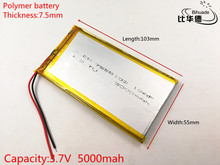 Bateria recarregável li-po de polímero de lítio, 7555103 v 3.7v 5000mah para gps 2024 - compre barato