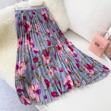 Faldas largas plisado para Mujer, Faldas con estampado Floral Vintage, de cintura alta, de flores, estilo coreano elegante, para verano 2024 - compra barato