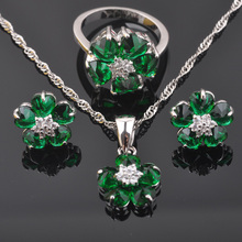 Fashion Green Zirconia Flower Design For Women 925 Sterling Silver Bridal Jewelry Sets Necklace Pendant Earrings Ring QZ0541 2024 - buy cheap