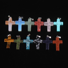 Wholesale 24pcs/lot Hot Sell Green Aventurine Natural Stone Mixed Color Assort Cross Pendants Charm Fit Necklace Jewelry Making 2024 - buy cheap