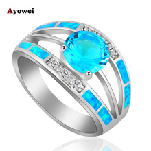 Anéis de aniversário para Senhoras Azul Opal de Fogo de Prata Carimbada Por Atacado Anéis Moda Jóias EUA Sz #6 #7 #8 #9 OR835A 2024 - compre barato