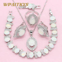 Exquisite White Opal Silver Color Jewelry Sets Women's Wedding Necklace Earrings Ring Bracelet Free Box WPAITKYS 2024 - buy cheap