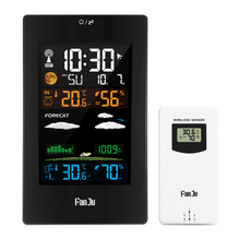 FanJu FJ3389 настенные часы цветная Метеостанция ЖК-цифровой будильник Температура Влажность комфорт дисплей настольный датчик современный дизайн 2024 - купить недорого